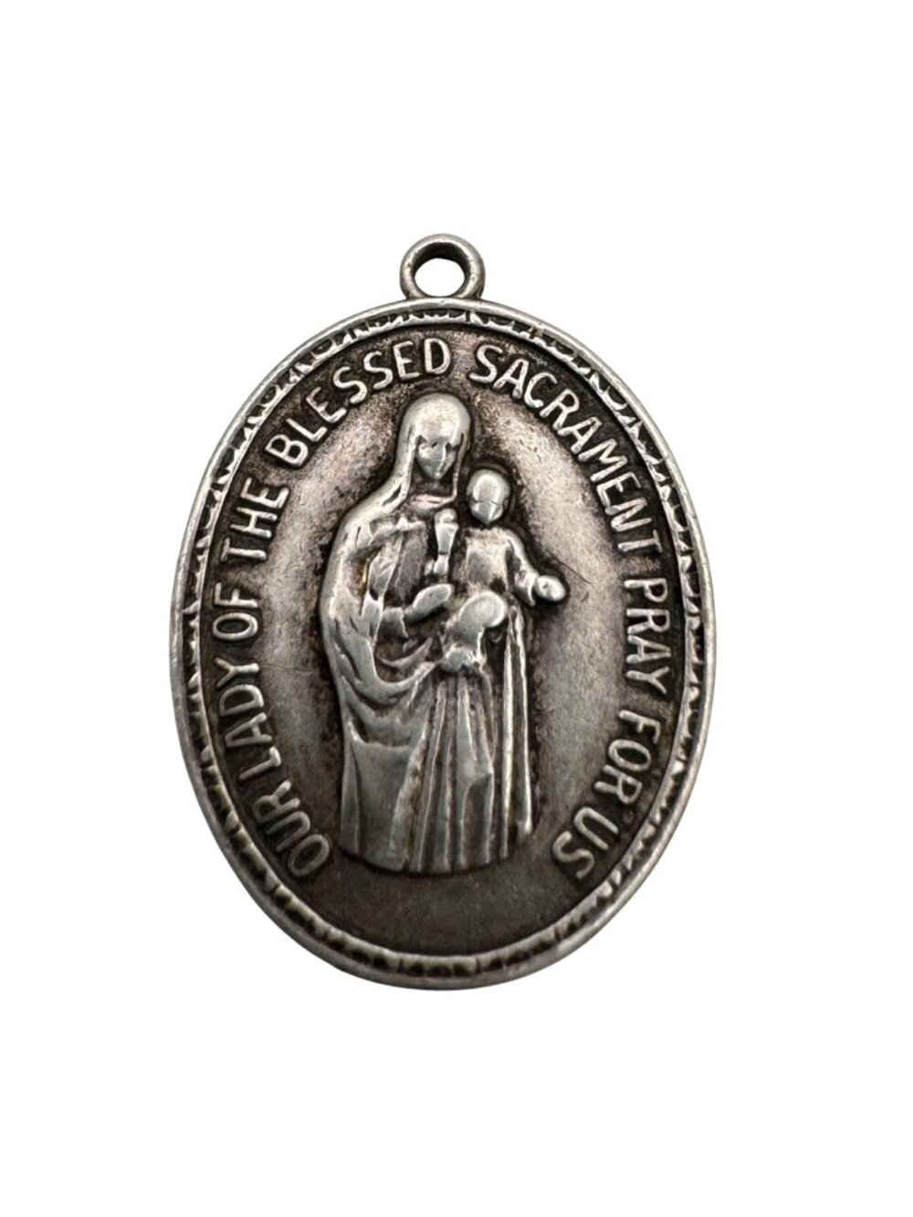 Our Lady Of The Blessed Sacrament Succour Sterling Silver Medal Pendant 1" Oval